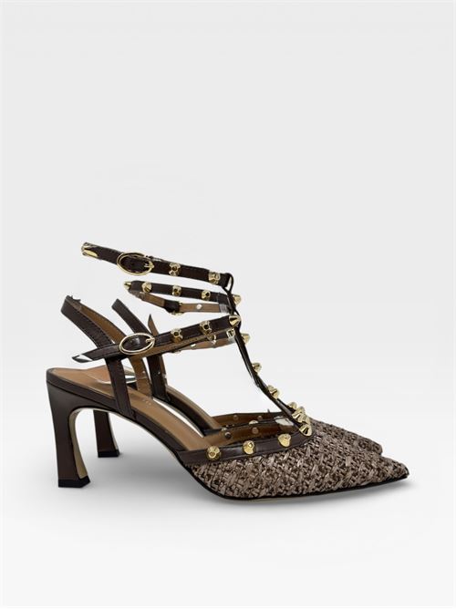 Décolleté slingback intrecciate con borchie IL LACCIO | R1310RAFIA+NAPPAT.MORO